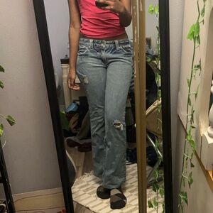 Women's Curvy Low Rise Vintage Distressed Flare Jeans